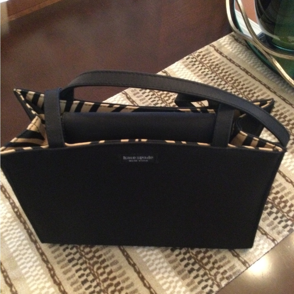 kate spade Black Top-Handle Shoulder Bag with Beige-Black Stripe Trim - Picture 4 of 4